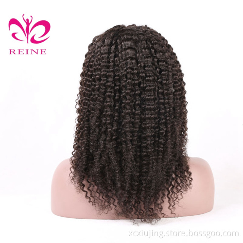 Virgin natural color 13*4 lace frontal wig  cheap raw pre plucked kinky curl free shipping human hair wig  with baby hair
